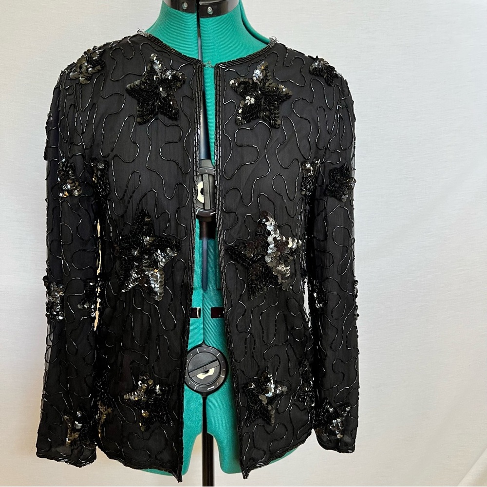 Elegant Black Sequin Star Silk Special Occasion Jacket
